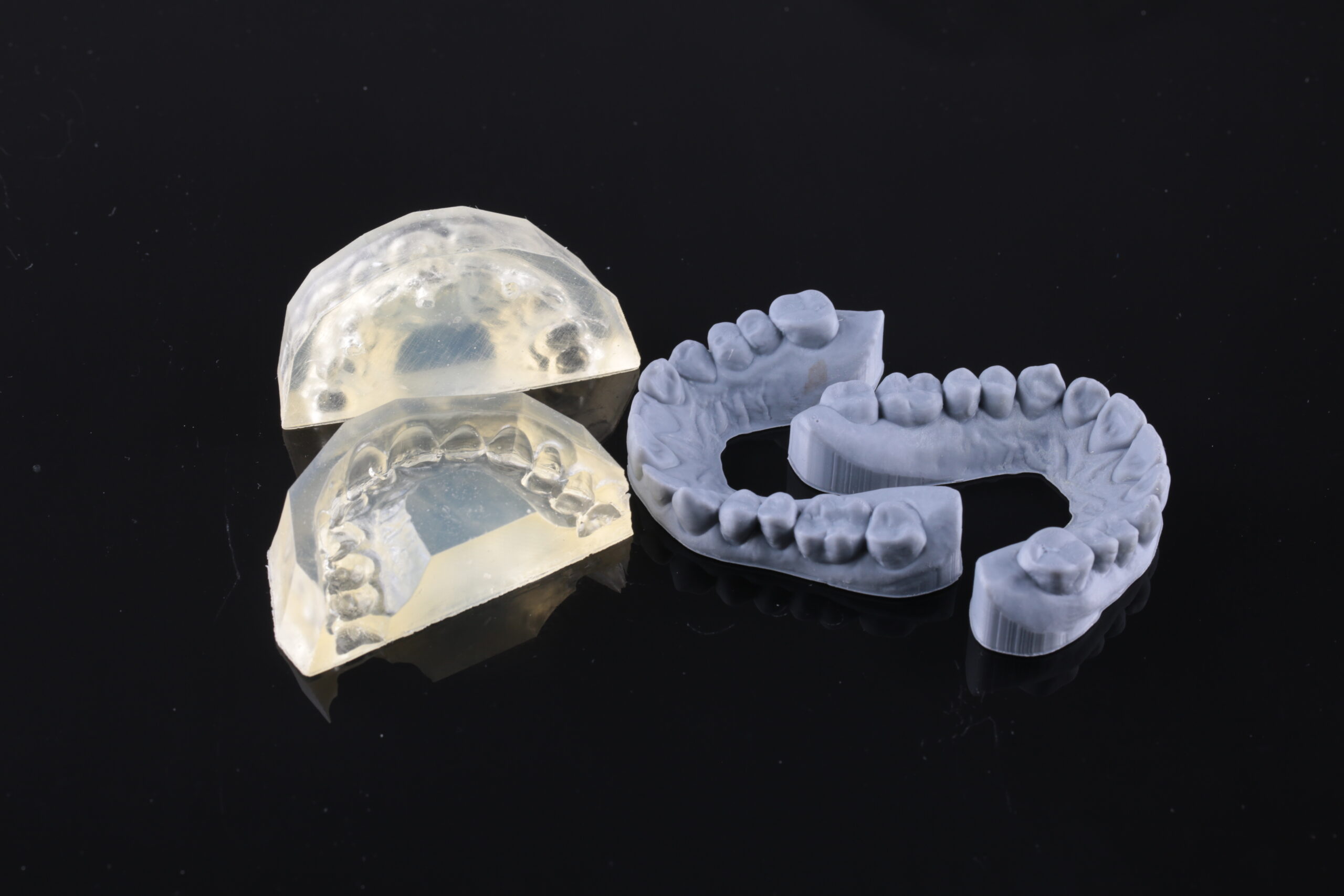 Manufacture of 2 transparent silicone keys on Model 2 and Model 3. A transparent silicone with the highest rigidity possible is recommended. In this case, key #1 will be used to restore teeth 13, 11, and 22, while key #2 will be used for teeth 12, 21, and 23. It is important to restore alternating teeth each time.