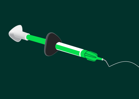 Drawing of a syringe on green background